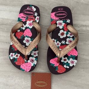 Havaianas Girl's Kid's Flores Sandal Eggplant/Rose Gold Flip-Flop Size 11 /12